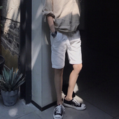 1CHEN /夏季日系男装纯色简约亚麻透气休闲宽松棉麻短裤五分裤男