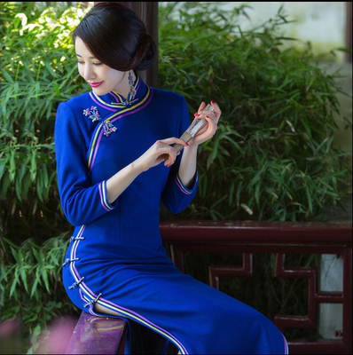 旗袍冬款2016新款金丝绒旗袍长款长袖秋冬女