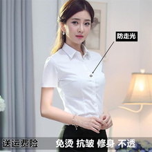 显瘦衬衣大码 工装 新款 修身 女棉工作服韩版 职业正装 短袖 白衬衫