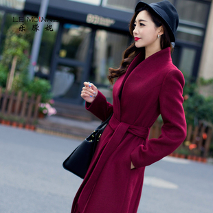 2016女冬季装立领羊毛呢大衣中长款修身显瘦