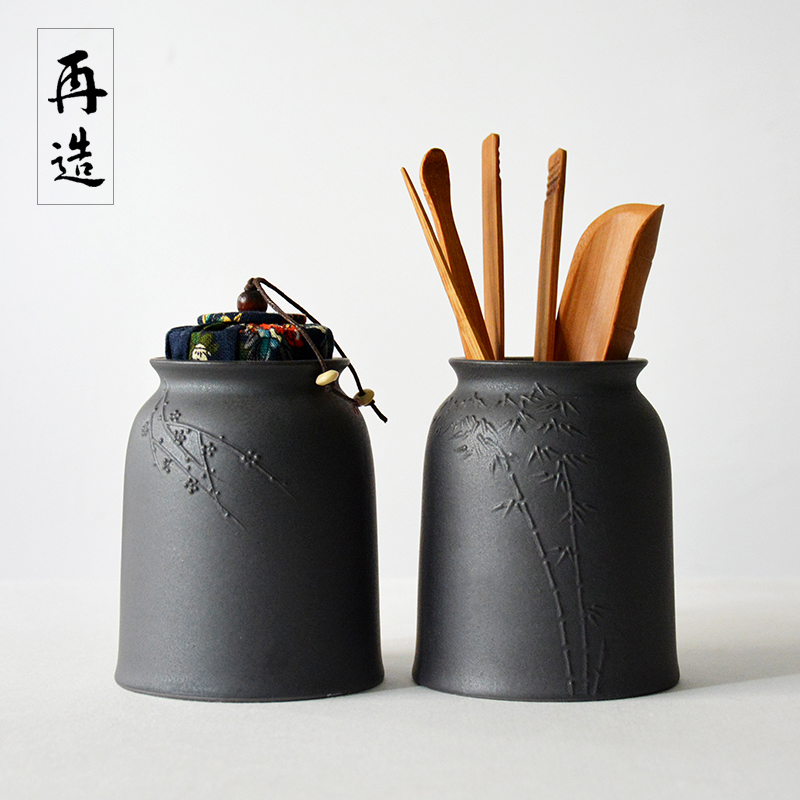陶瓷醒茶罐粗陶茶叶罐密封罐整套茶道六君子茶夹茶勺功夫茶具配件
