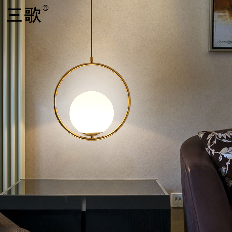 北欧创意餐厅吊灯现代简约床头灯卧室艺术圆形玻璃球个性餐桌吊灯