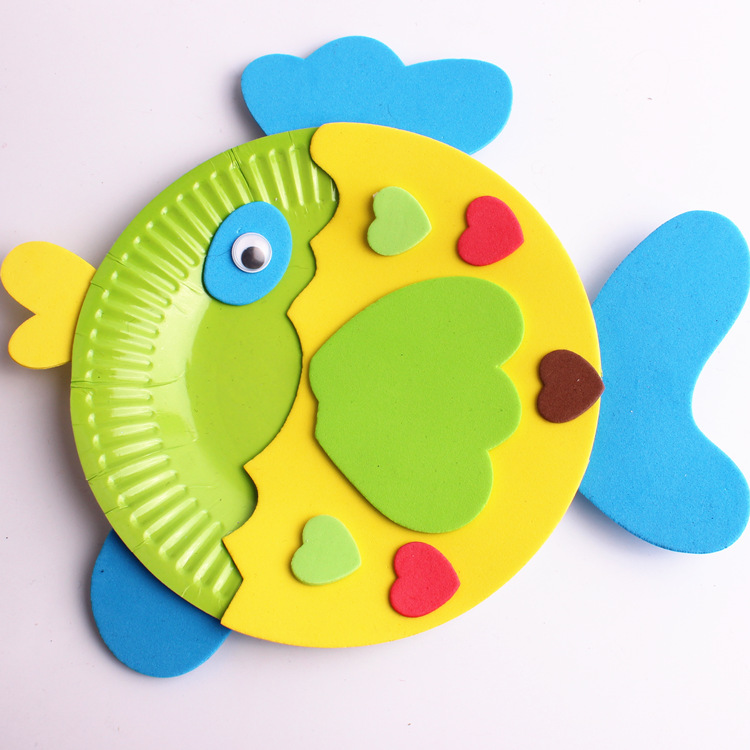 动物造型彩色纸盘儿童手工材料包幼儿园diy手工制作作品美劳课