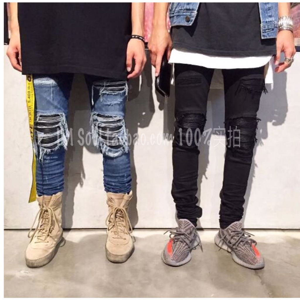 高街amiri mx1大破坏机车修身小脚磨破牛仔裤东大门比伯同吴亦凡