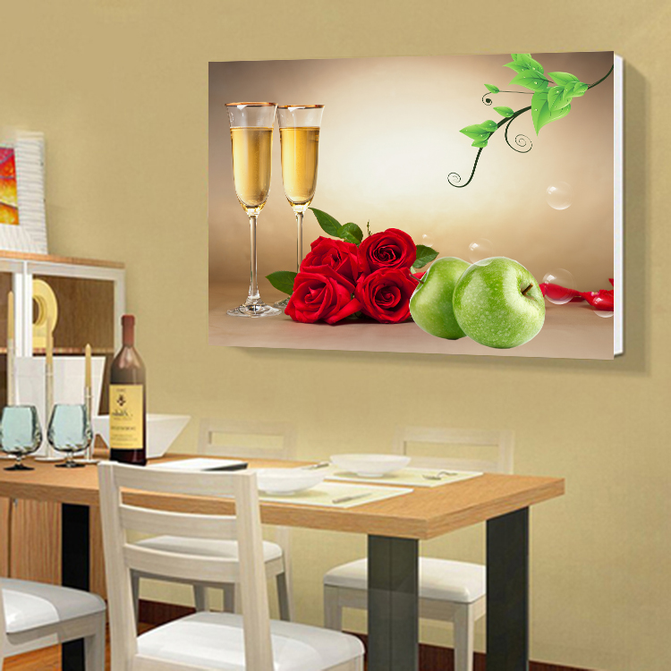 现代简约餐厅装饰画清新水果无框挂画单幅厨房饭厅墙壁画花卉酒杯