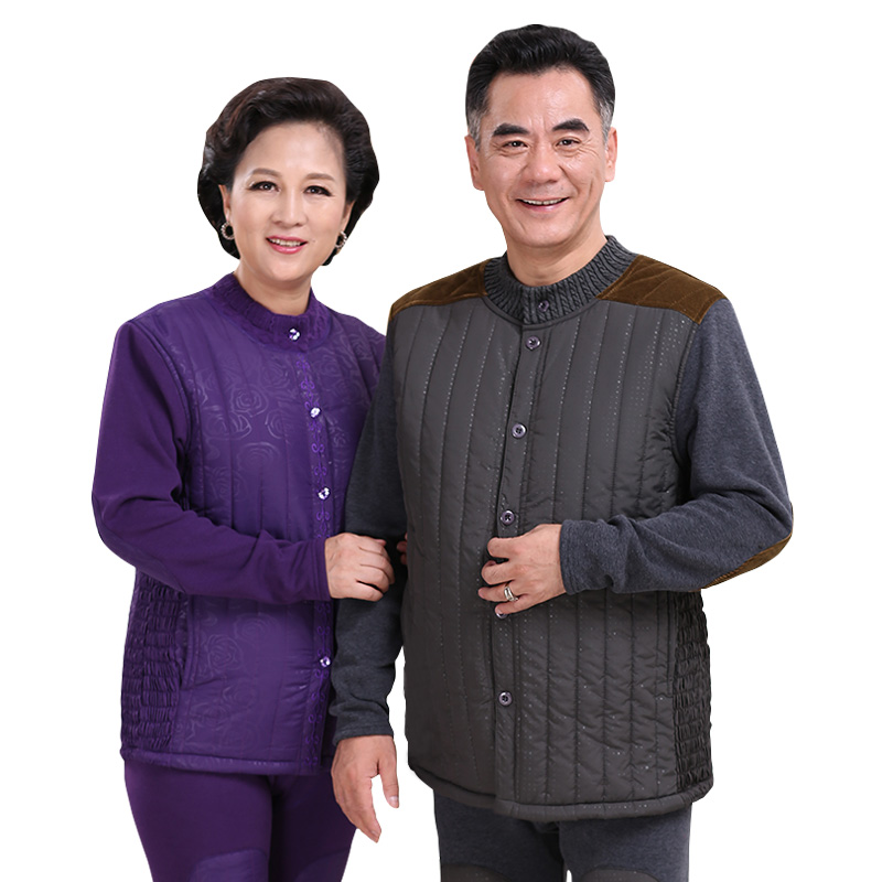 中老年人保暖内衣女加厚加绒男士大码冬季妈妈本命年老人开衫套装