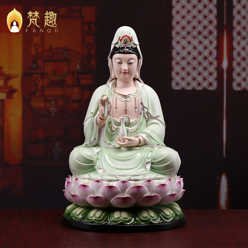 梵趣 德化陶瓷彩绘观音像 居家供奉镇宅观世音菩萨佛像工艺品摆件