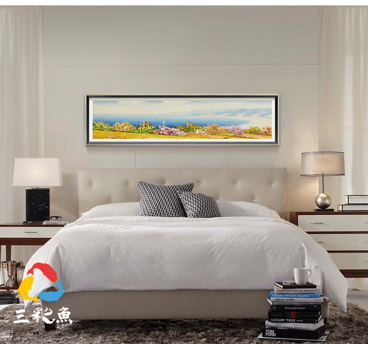 酒店宾馆卧室床头横长条挂画装饰画有框画墙画壁画现代简约样板间