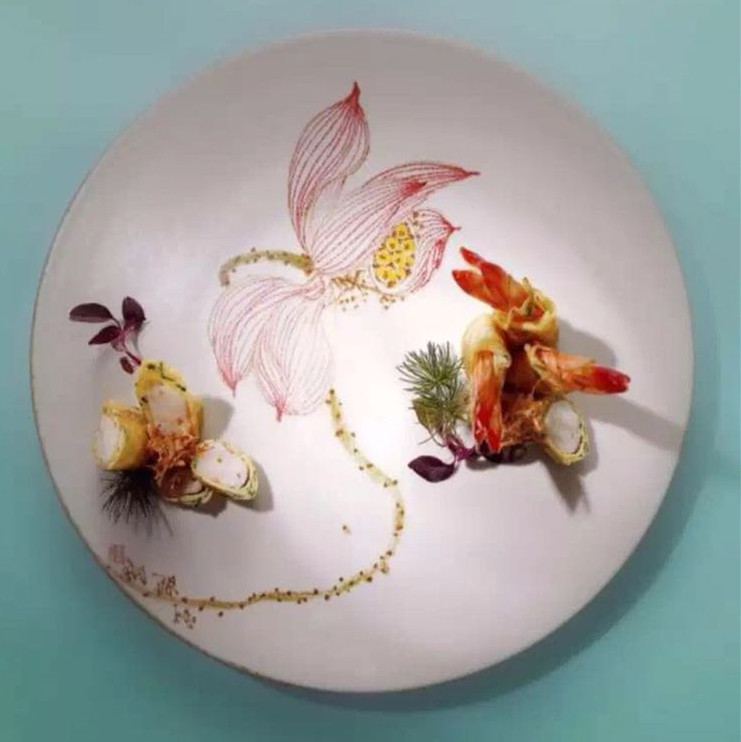 手绘磨砂厚盘 陶瓷 平盘 釉下彩 意境菜 融合菜 创意摆盘 中国风