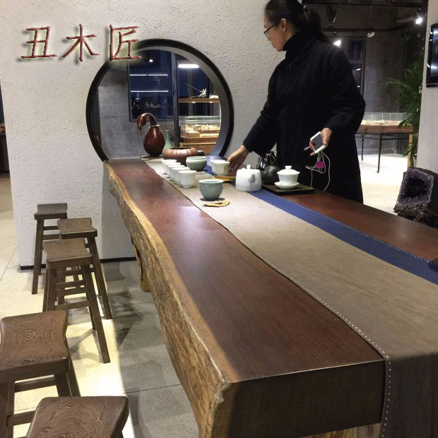 鸡翅木实木大板台奥坎办公桌巴花茶桌非洲黄花梨书桌茶几会议桌面