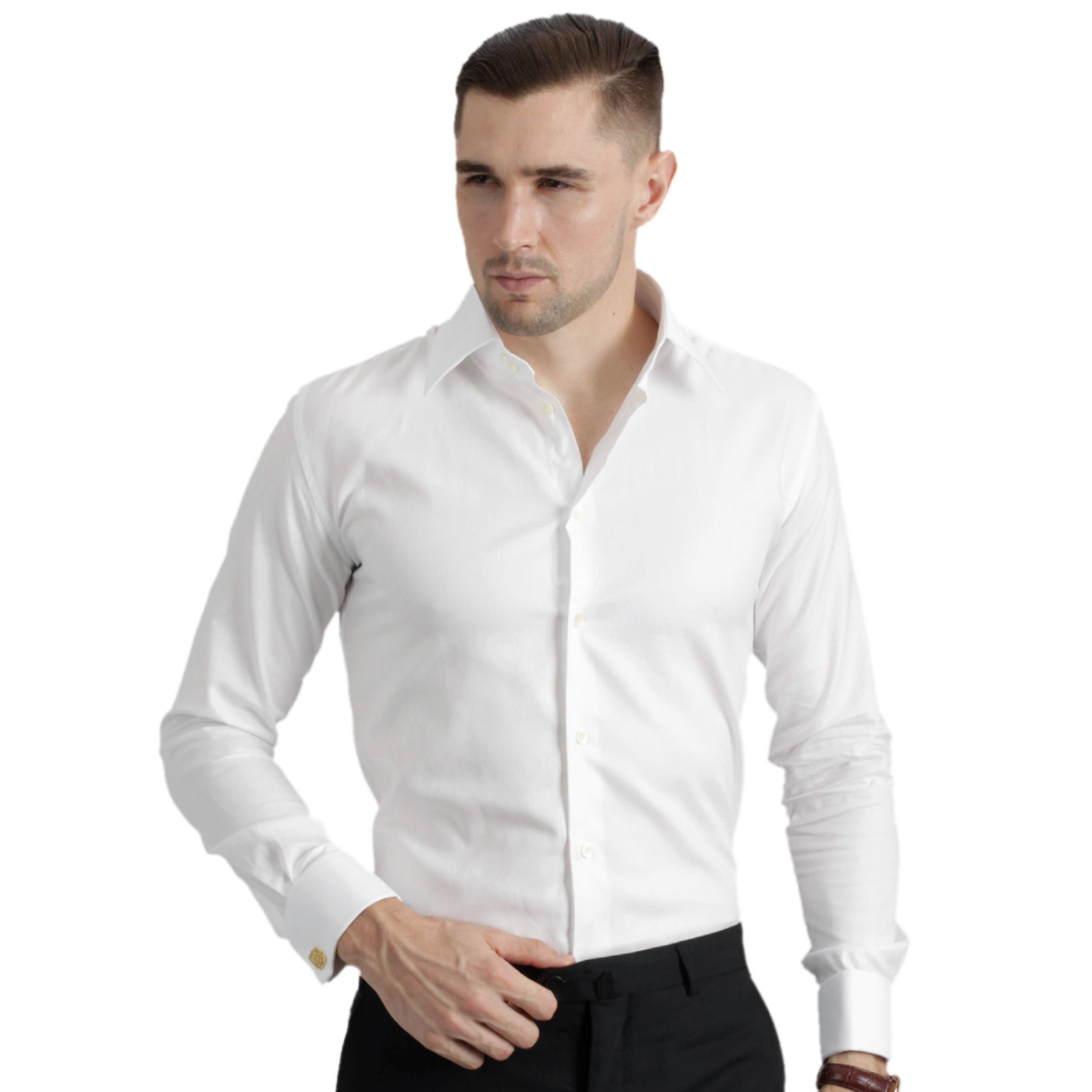 仕族eabri法式衬衫男士纯棉的正装商务衬衣袖扣长袖修身 新斜织