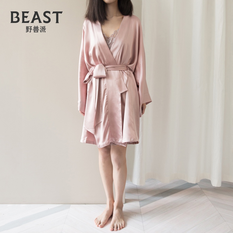 the beast/野兽派 硬糖系列后背蕾丝真丝睡袍 性感舒适复古睡衣