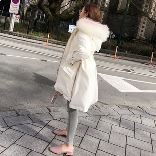 柒柒家 2017新款女装冬韩国收腰加厚显瘦中长款超大毛领羽绒服潮