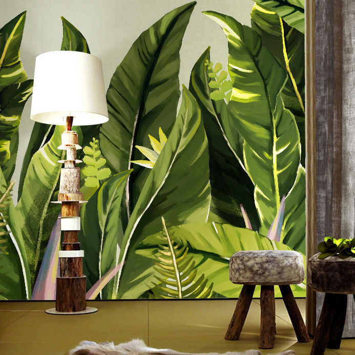 东南亚3d芭蕉叶墙纸玄关客厅电视背景墙壁纸墙布热带雨林植物壁画