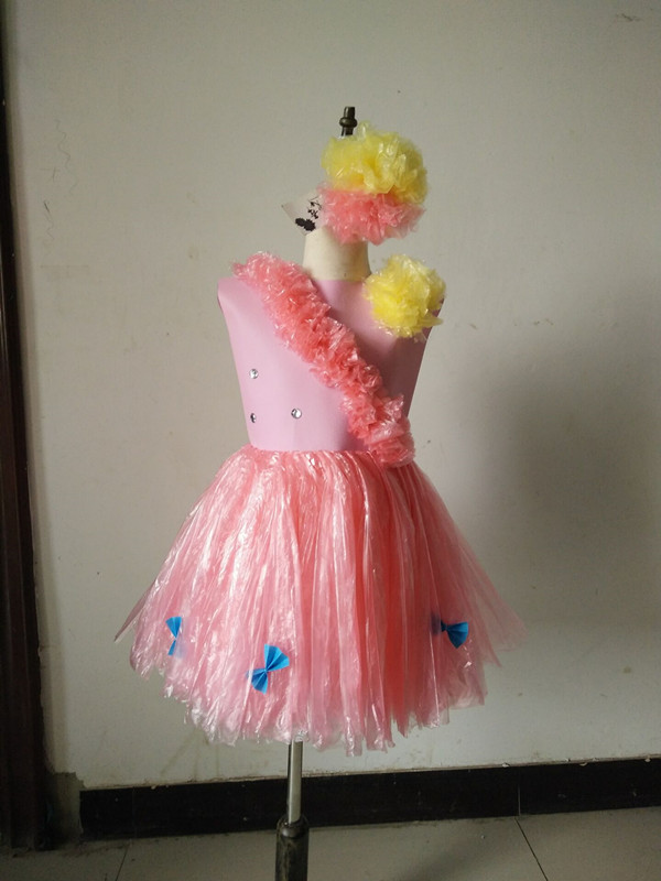 环保服装儿童时装秀表演服t台塑料袋公主裙亲子装时尚