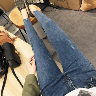 韩版新款牛仔裤女士小脚裤铅笔裤子女式修身弹力高腰九分裤女装潮
