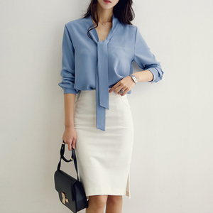 韩范蝴蝶结雪纺衬衫