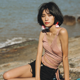 SINCE THEN原创设计复古淡粉绑带沙滩度假风吊带背心 火烈鸟沙滩