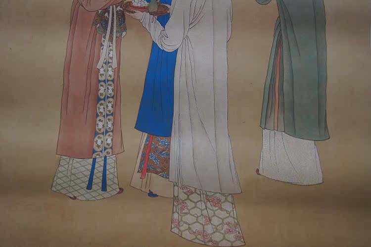 1:1名家真迹国画艺术微喷古代名画复制品唐寅王蜀宫妓图64*116cm