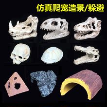 树脂爬宠用仿真头骨躲避霸王龙恐龙骨犀牛化石饲养箱造景晒台洞穴