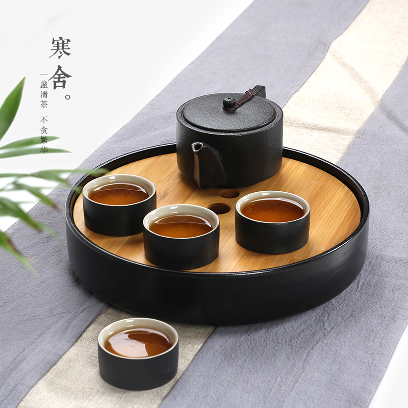 寒舍日式禅风黑陶旅行茶具套装功夫茶具整套台湾黒釉陶瓷茶具茶盘