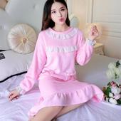 公主睡裙女冬甜美可爱性感法兰绒秋冬季珊瑚绒睡衣长款 家居服 韩版