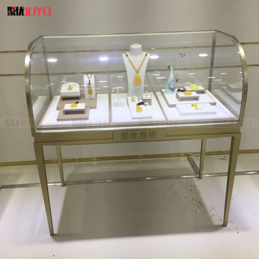定制烤漆珠宝展示柜古董柜台黑色橱窗饰品展柜台中式玉石玻璃柜子