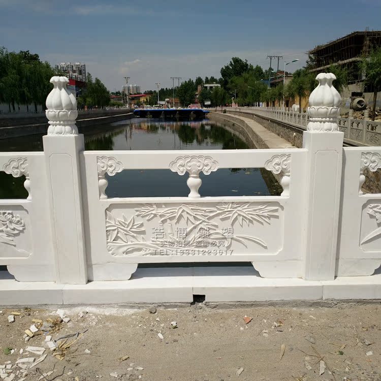 汉白玉石雕栏板护栏阳台围栏花园拱桥庭院公园小桥石栏杆定做直销