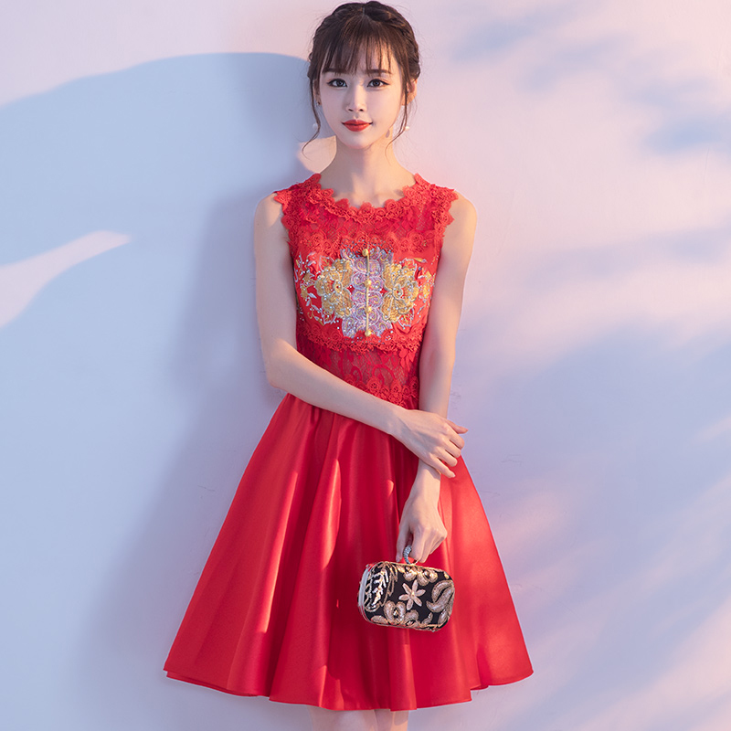 新娘敬酒服2017新款韩版红色中国风结婚礼服短款订婚衣服女连衣裙