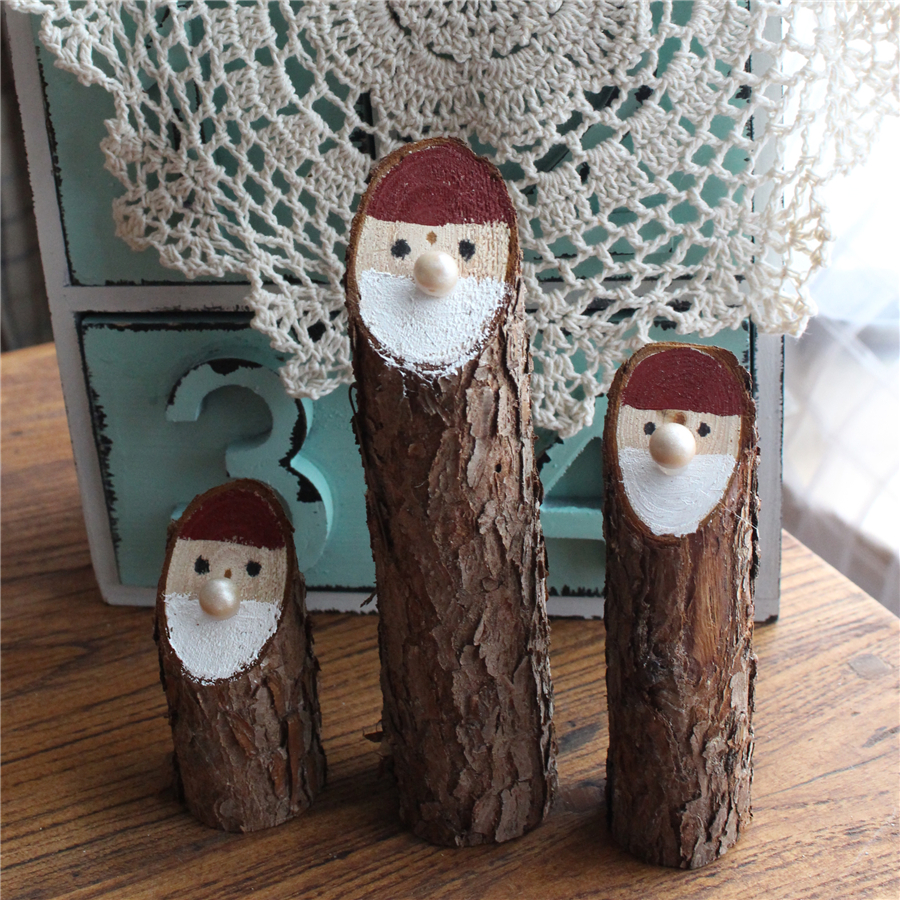 【卡米优品】原创zakka实木原木圣诞老人手绘创意木桩