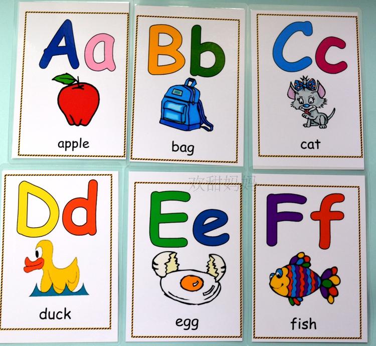 英语彩图英文闪卡片手写体 字母卡有例词防水塑封 英语教师教具
