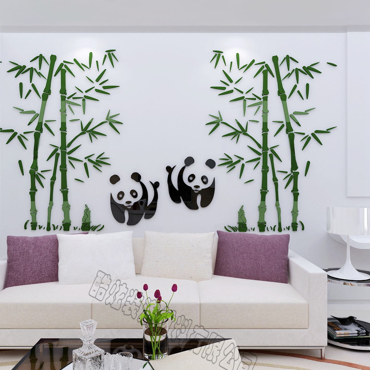 可爱熊猫竹子卡通墙贴画 卧室客厅幼儿园儿童房背景装饰动物贴纸