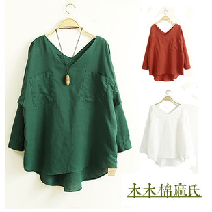 夏天薄款棉麻料上衣服印花亚麻t恤短袖宽松麻布花朵图案麻衣女款
