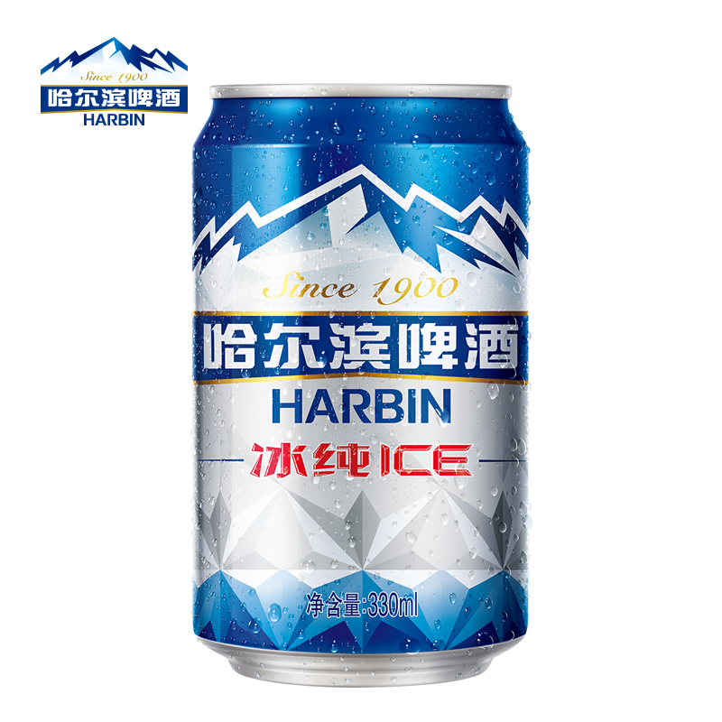 harbin/哈尔滨啤酒冰纯330ml*24/听装 冰纯爽感罐装啤酒整箱促销