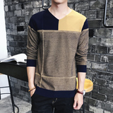 韩版时尚男士修身V领秋冬针织衫韩版长袖毛衣打底衫上衣服潮男装