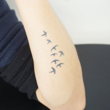 4cm 即墨蓝暂时性轻文身半永久小清新镂空模版飞鸟纹身模板6