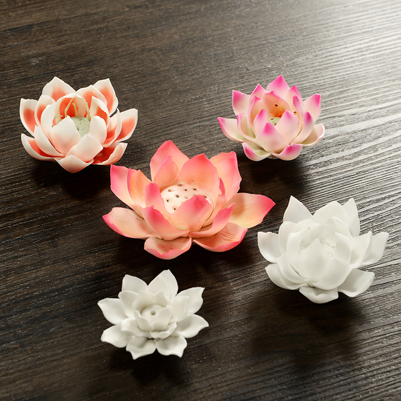 莲花香插陶瓷香炉线香底座茶室香道佛具纯手工香托荷花瓣香薰香炉