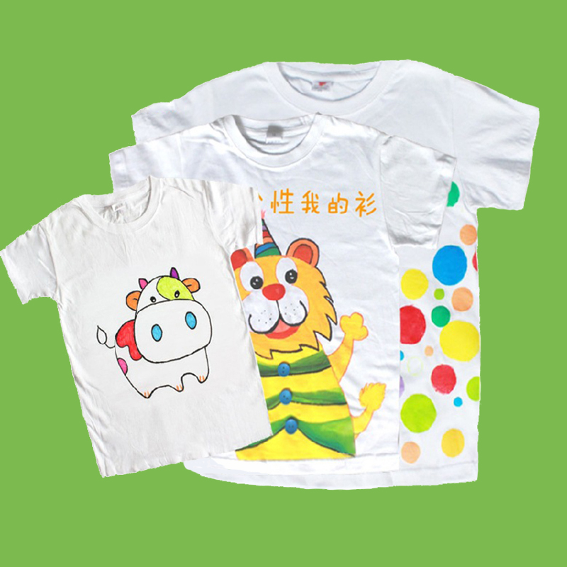 儿童手绘白色t恤衫幼儿园手工diy涂色涂鸦绘画空白纯棉加厚文化衫