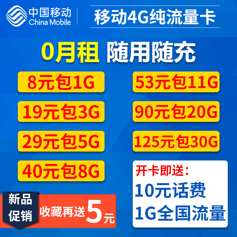 移动电信4g流量卡纯上网卡通用无限流量0月租手机卡大王卡