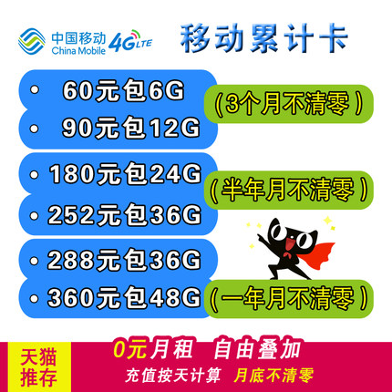 移动4g流量卡 纯上网卡 套餐通用流量无限流量0元月租累计卡