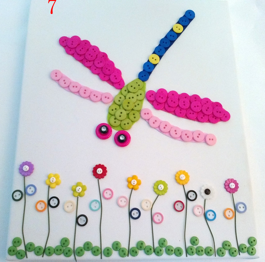 包邮扣子画 儿童幼儿益智制作/创意diy手工 粘贴 纽扣画 彩色蜻蜓