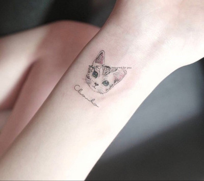 苏小木 tattoo独家手绘纹身贴男女持久 小猫头 纹身贴防水锁骨贴