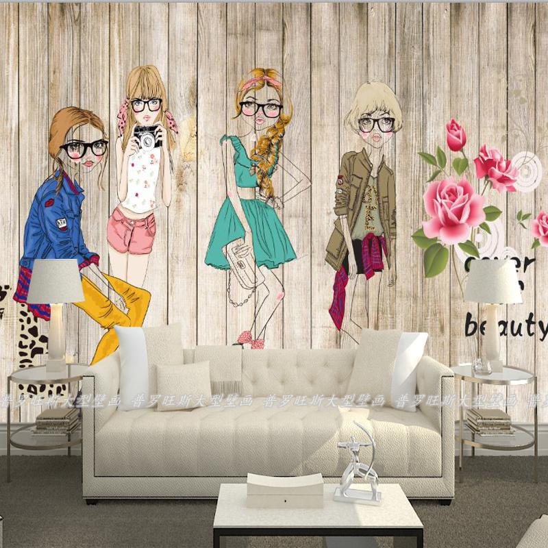 时尚个性创意墙纸3d手绘壁纸婚纱礼服定制壁画女装服装店背景墙布