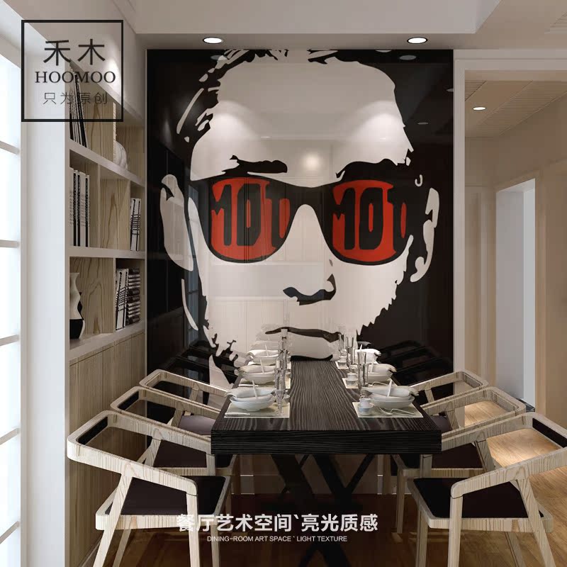 玄关瓷砖背景墙简约现代 个性抽象艺术头像瓷砖墙画手绘壁画定制