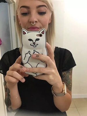 ripndip 中指猫情侣个性 iphone7/6plus贱猫硅胶手机套软壳