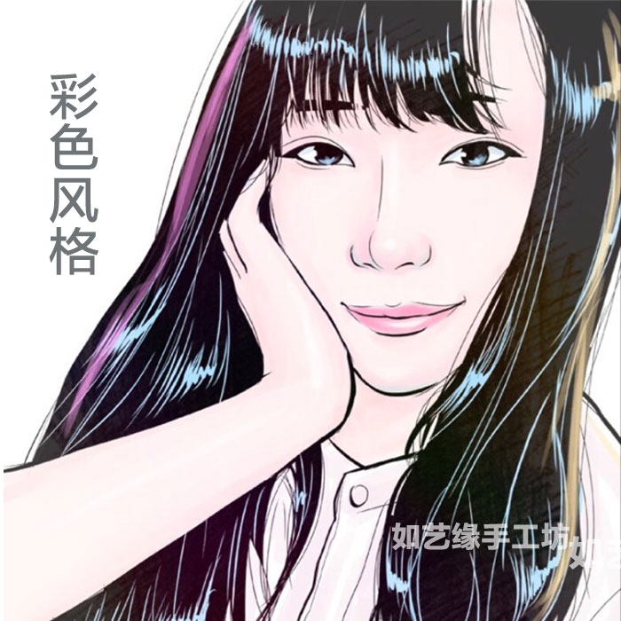 转手绘设计q版肖像漫画个性定制真人照片素描彩铅画像鼠绘ps头像