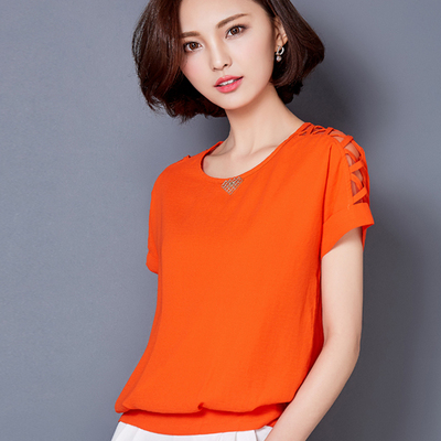 雪纺衫女短袖2016夏装新款韩版宽松大码胖m