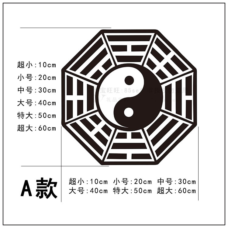 镇宅辟邪后天八卦图不干胶墙贴 居家公司风水阴阳太极