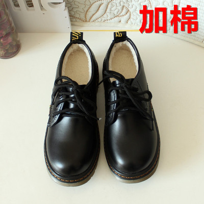学院风冬季黑色加绒小皮鞋女英伦平跟原宿学生
