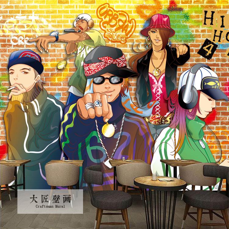 hiphop涂鸦嘻哈小子墙纸大型无缝壁画街舞培训室背景墙壁纸墙布